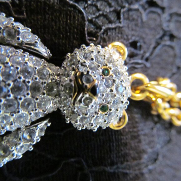 SWAROVSKI Swan Signed Jointed Crystal Teddy Bear Pendant Necklace Retired - Picture 4 of 16